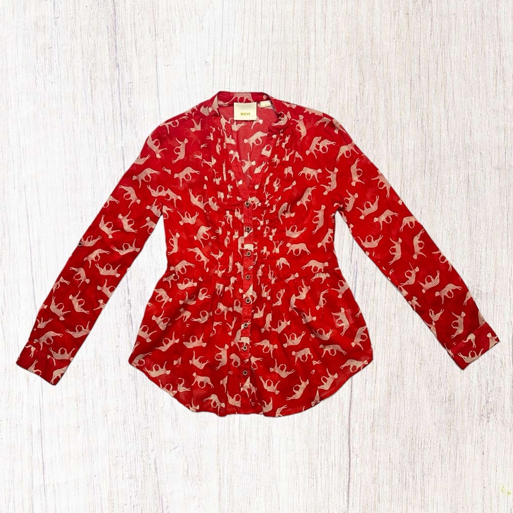 Anthropologie Maeve Cat Print Button Down Blouse